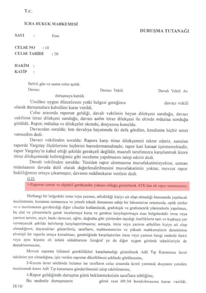 İcra mahkemesi kararından örnek görüntü