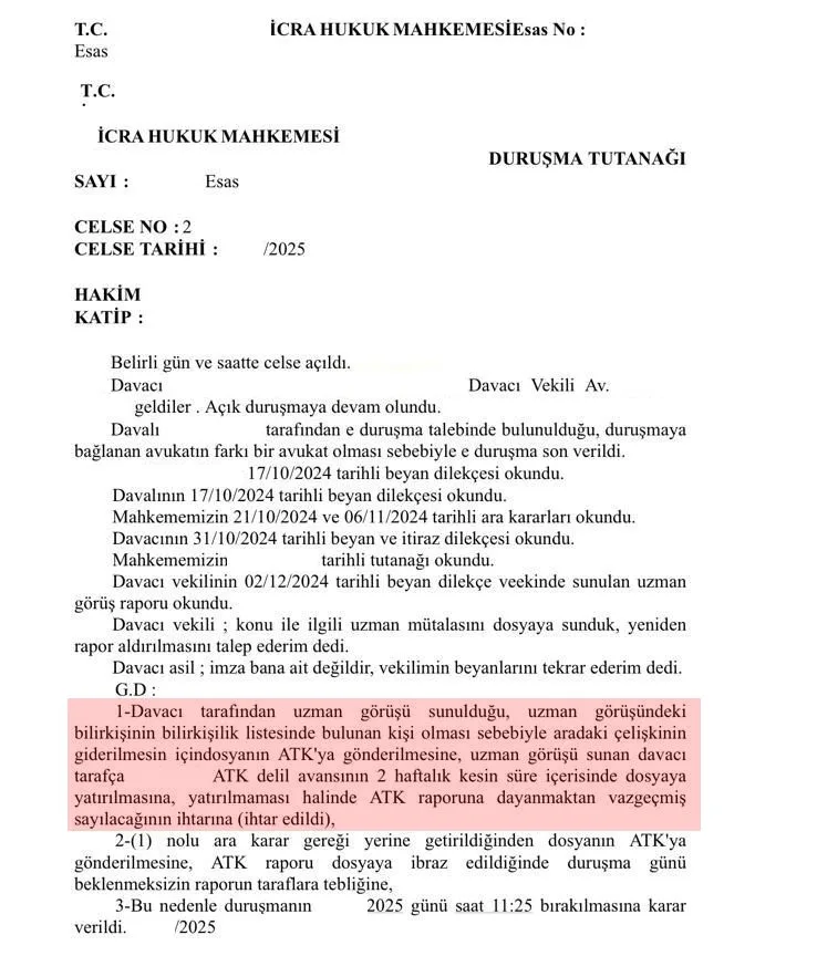 Mahkeme ara kararından örnek görüntü