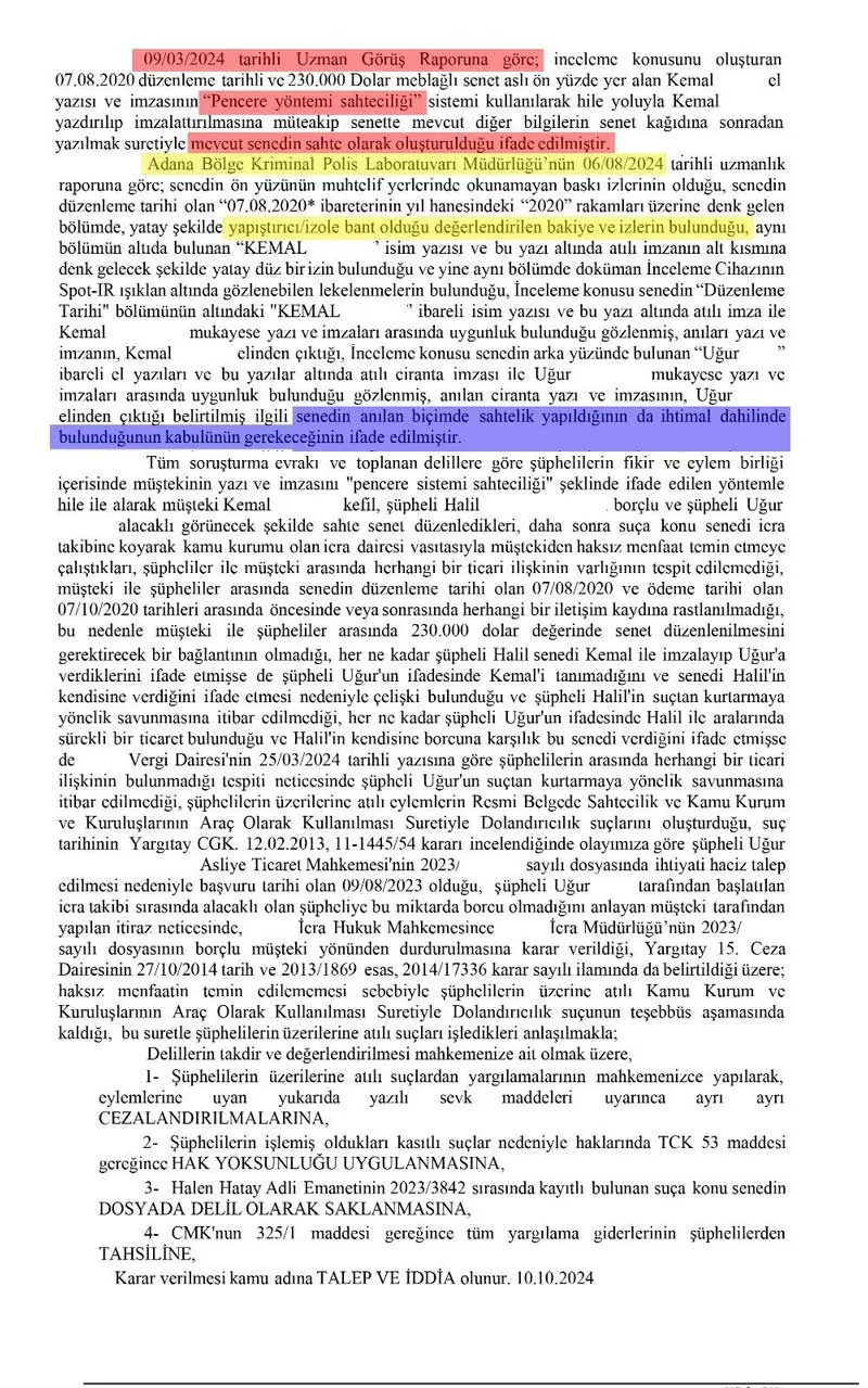 Savcılık iddianamesinden örnek görüntü